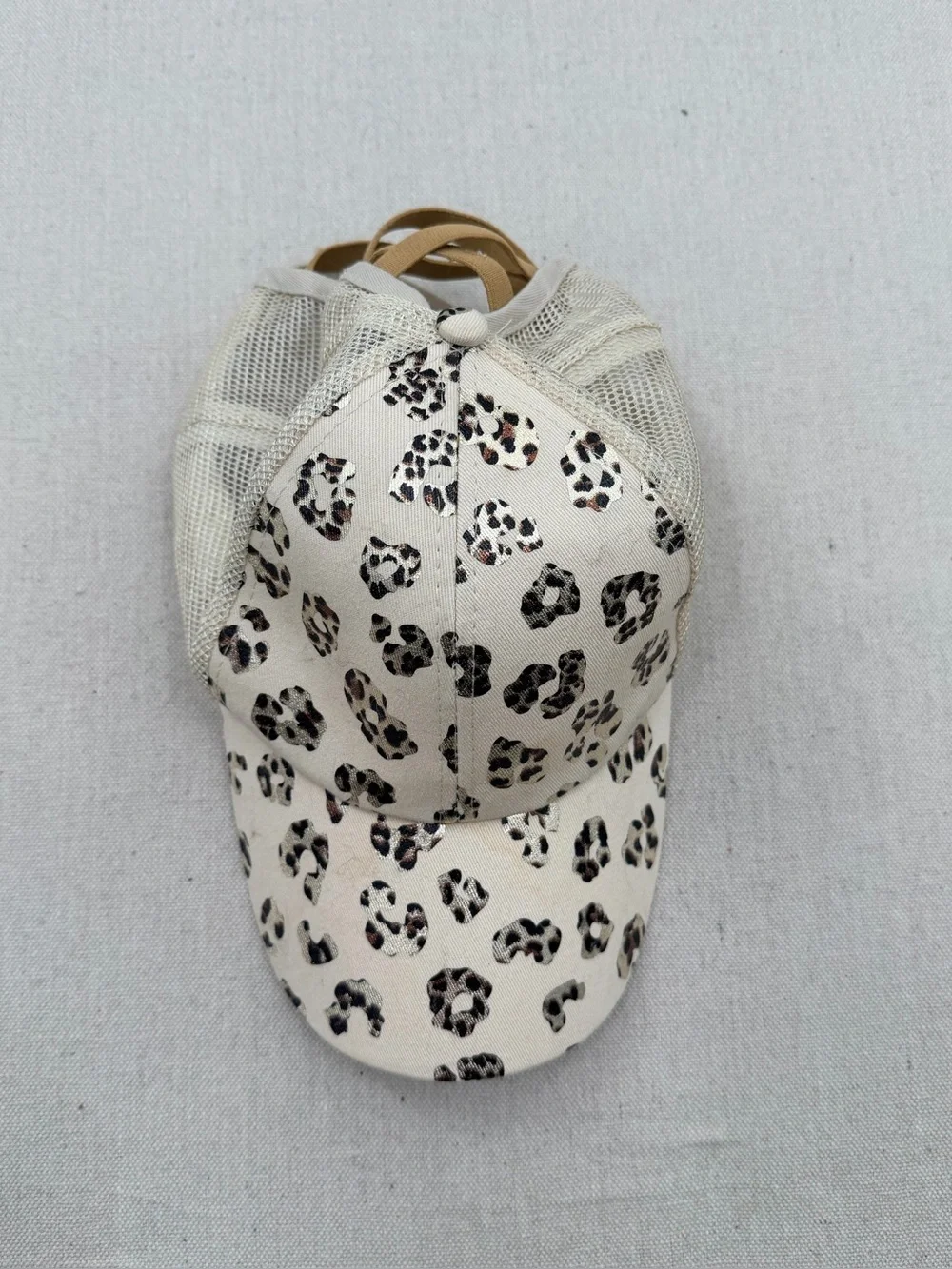 Leopard Print Mesh Back Trucker Hat - Cream and Brown
